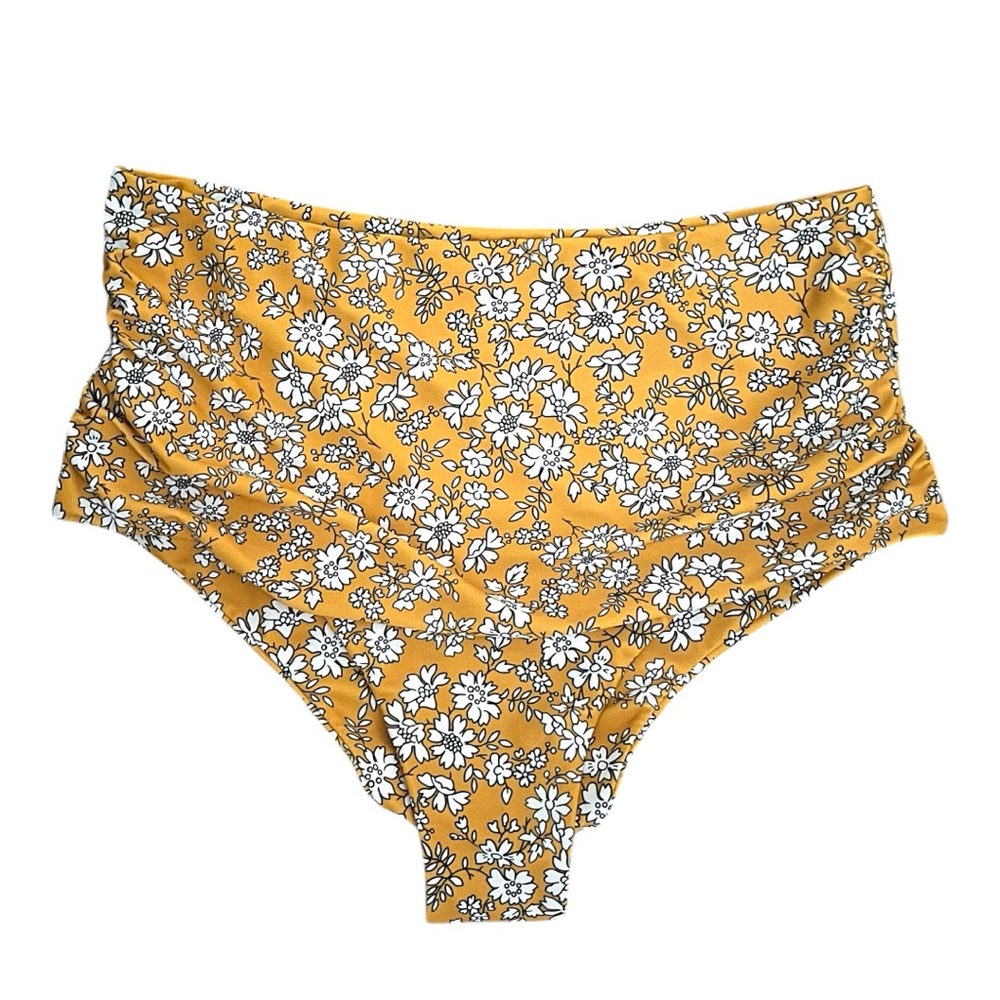 Zaful swim bottoms gold with a white floral pattern